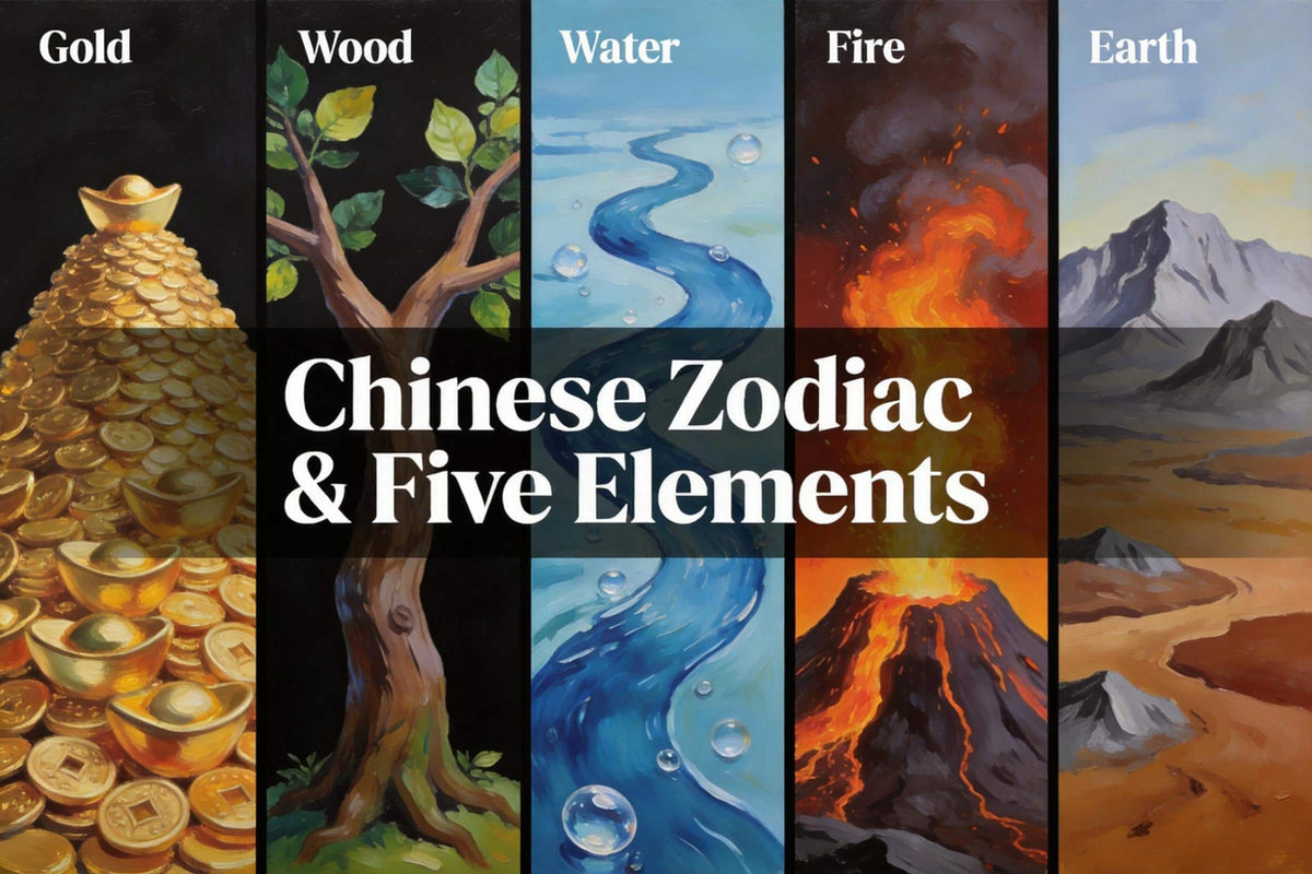 Chinese Five Elements cycle diagram — Wood, Fire, Earth, Metal, Water and their interactions in Chinese Astrology