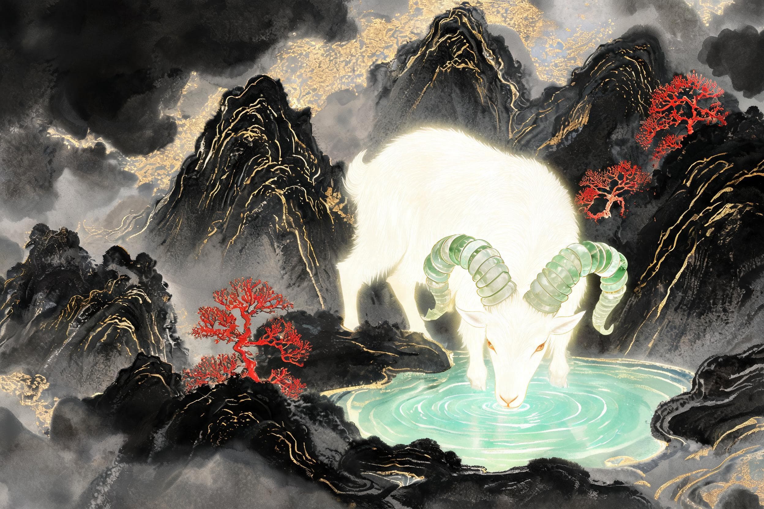 Jade Goat from Mount Mi in Chinese mythology, Shan Hai Jing, ancient myth behind the Chinese Zodiac Goat sign