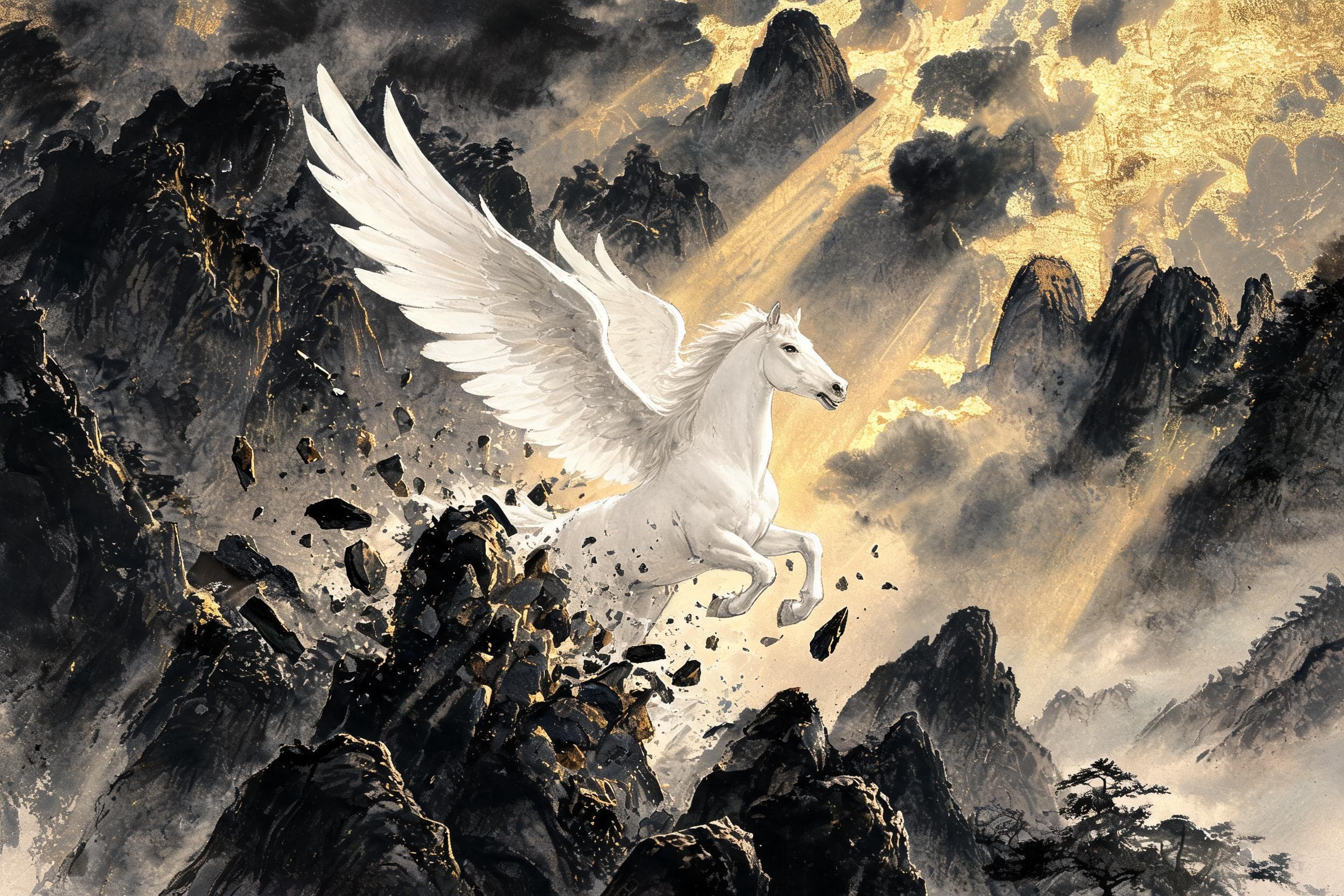 Sky Horse the winged celestial steed from Chinese mythology, Shan Hai Jing, ancient myth behind the Chinese Zodiac Horse sign