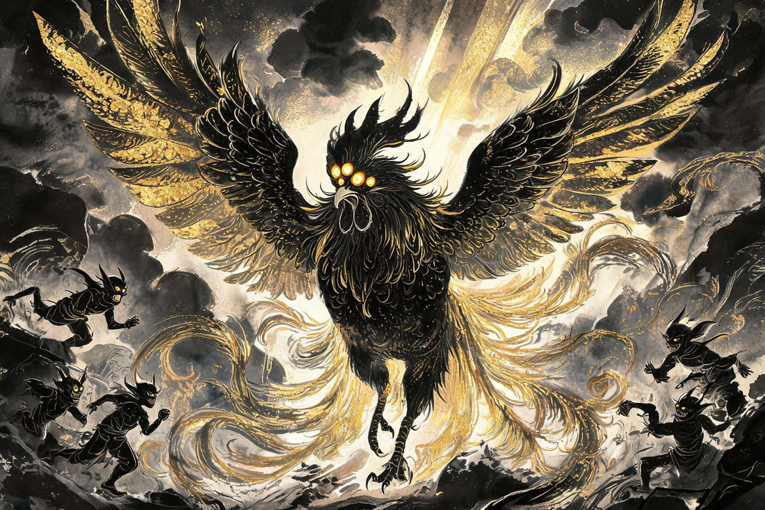 Chongming Bird the Double-Pupiled Phoenix from Chinese mythology, Shan Hai Jing, ancient myth behind the Chinese Zodiac Rooster sign