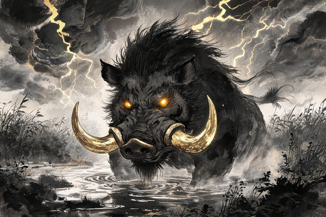 Fengxi the Storm-Boar from Chinese mythology, Shan Hai Jing, ancient myth behind the Chinese Zodiac Pig sign