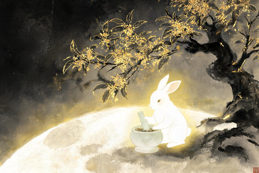 Spirit Hare on the moon from Chinese mythology, Shan Hai Jing, ancient myth behind the Chinese Zodiac Rabbit sign