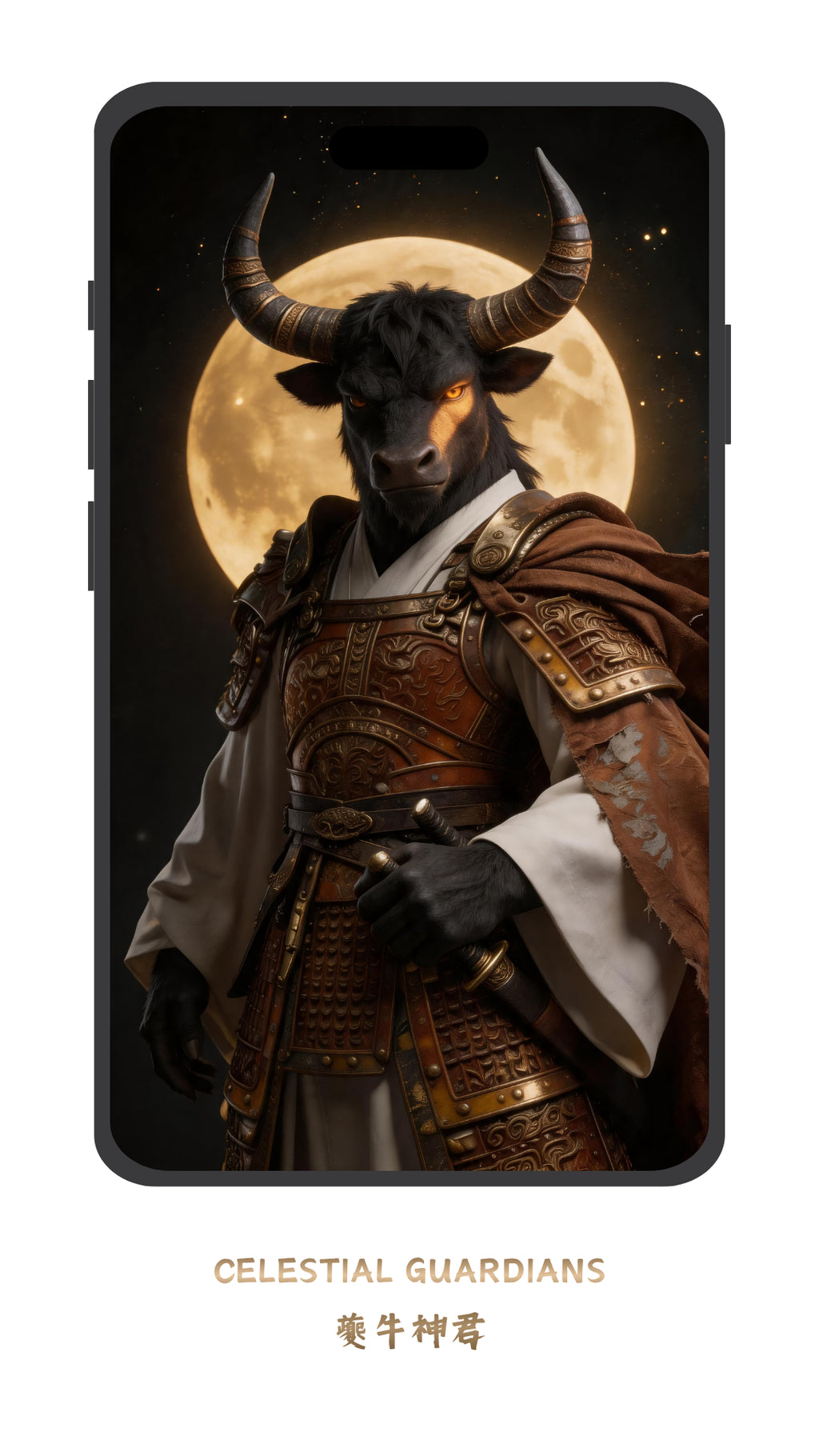 Epic Ox guardian wallpaper inspired by Eastern fantasy mythology