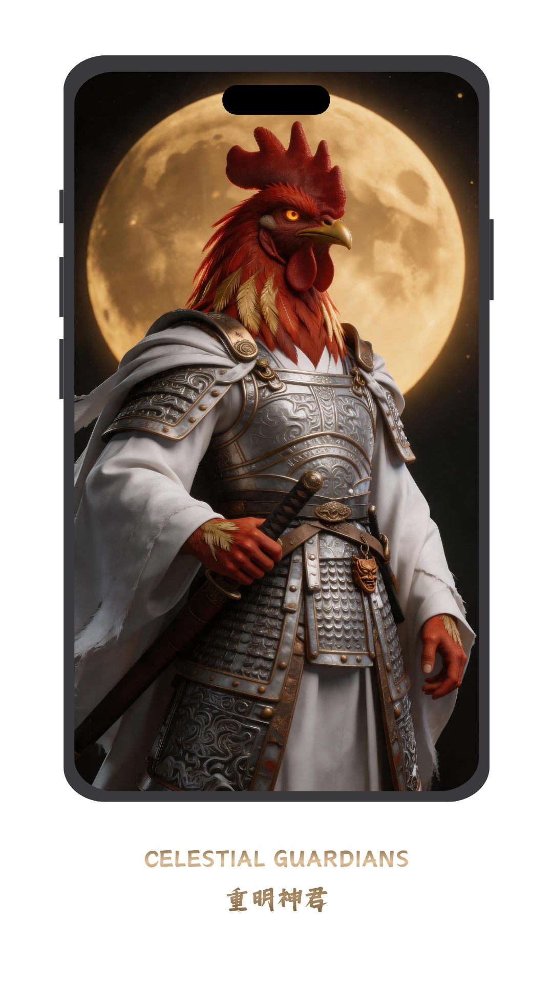 Epic Rooster guardian wallpaper inspired by Eastern fantasy mythology