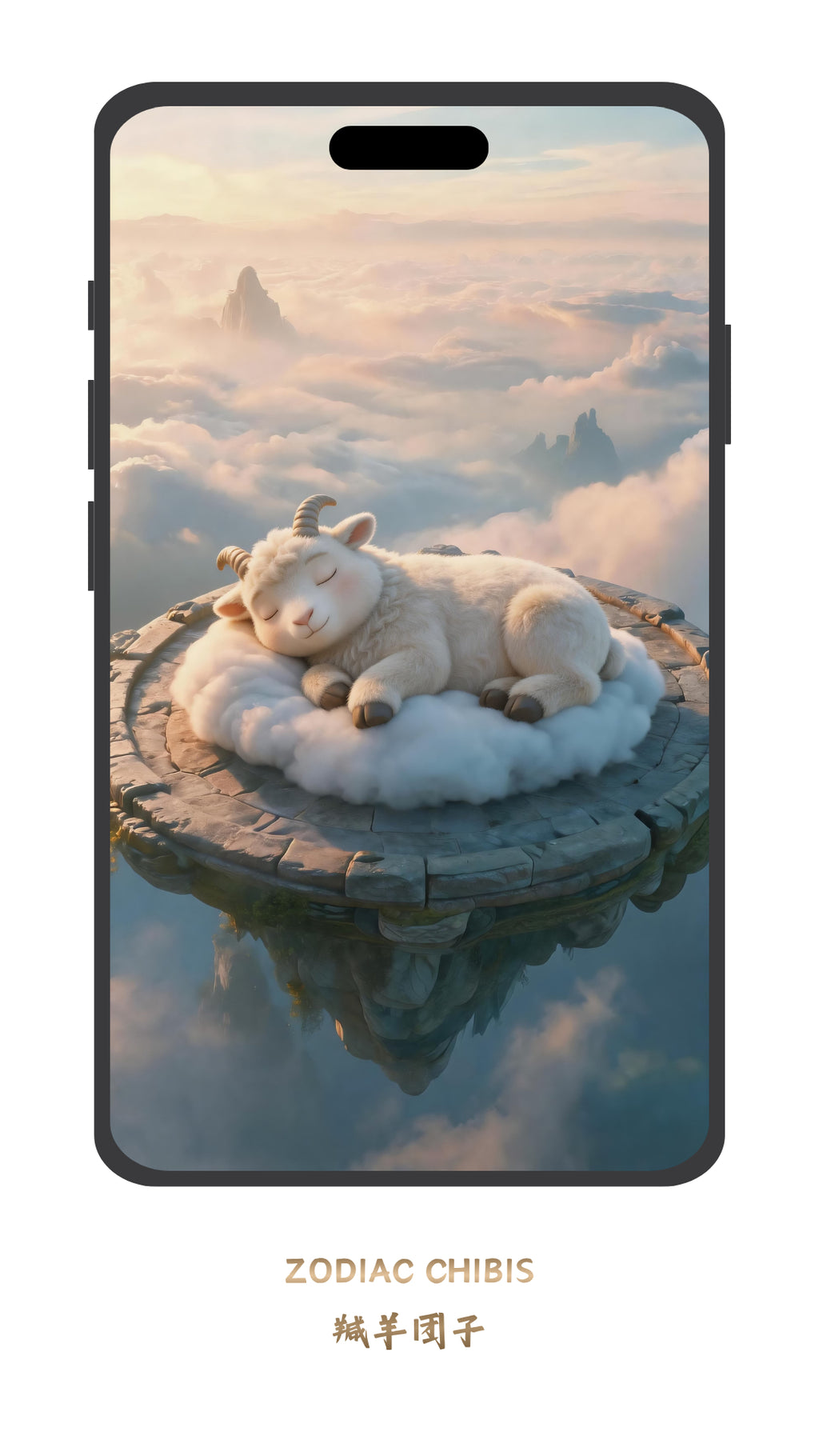 Cute Goat chibi phone wallpaper with Chinese zodiac theme