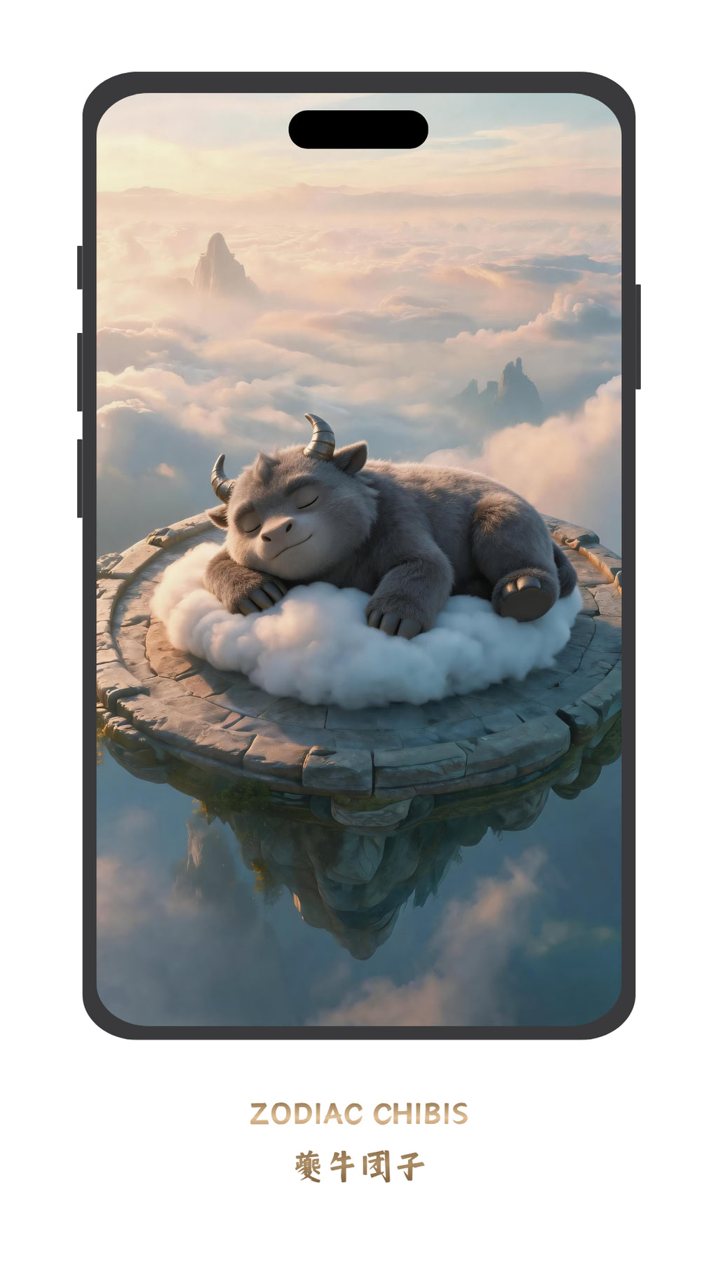 Cute Ox chibi phone wallpaper with Chinese zodiac theme