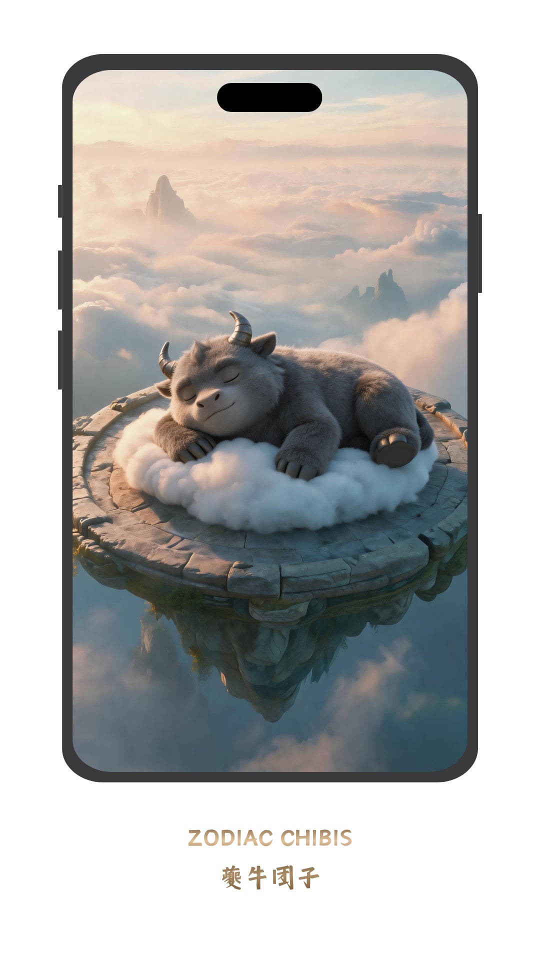 Cute Ox chibi phone wallpaper with Chinese zodiac theme