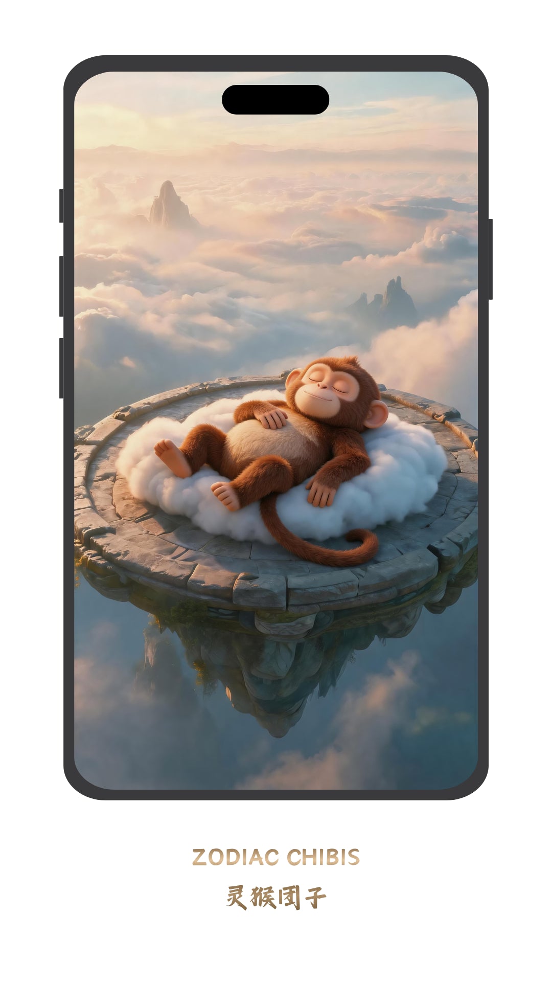Cute Monkey chibi phone wallpaper with Chinese zodiac theme