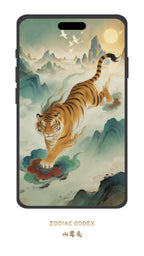 Shanhaijing Tiger wallpaper in traditional Chinese ink art style
