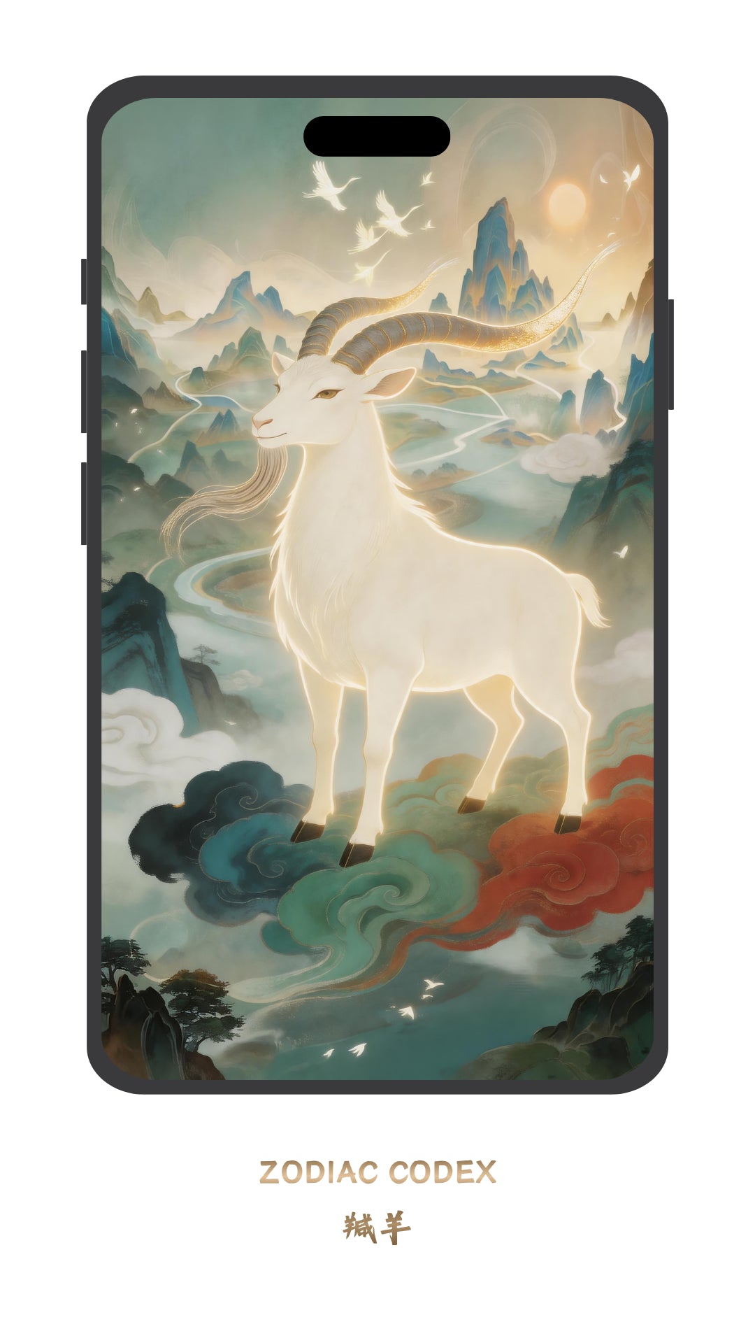Shanhaijing Goat wallpaper in traditional Chinese ink art style