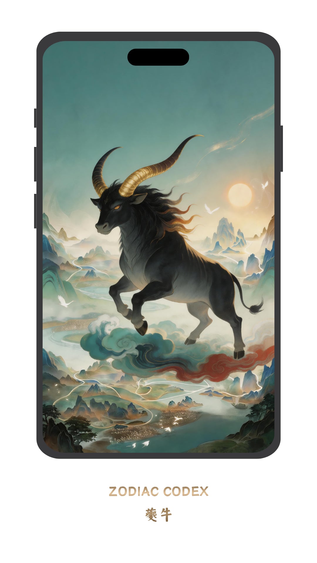 Shanhaijing Ox wallpaper in traditional Chinese ink art style