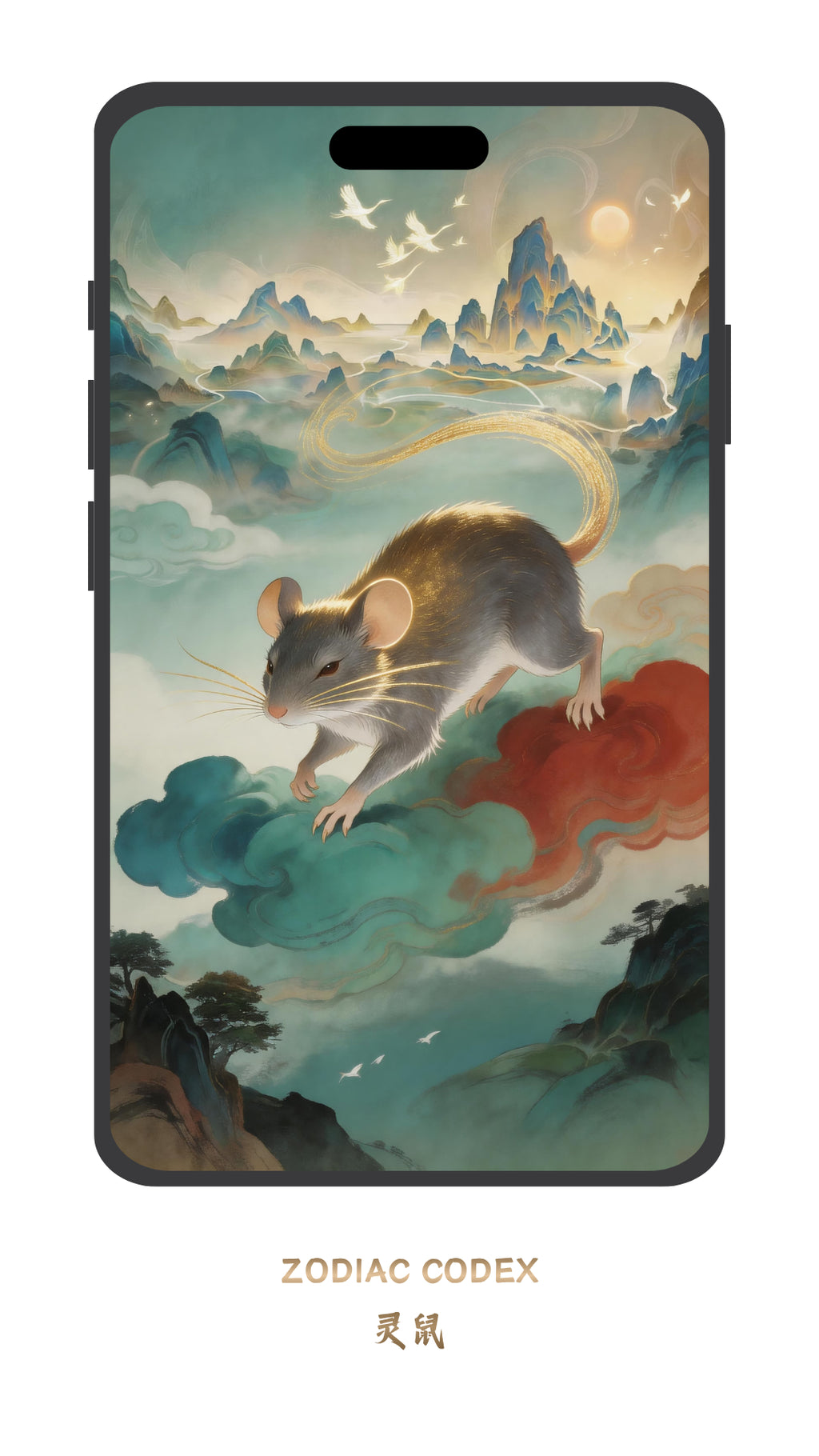 Shanhaijing Rat wallpaper in traditional Chinese ink art style