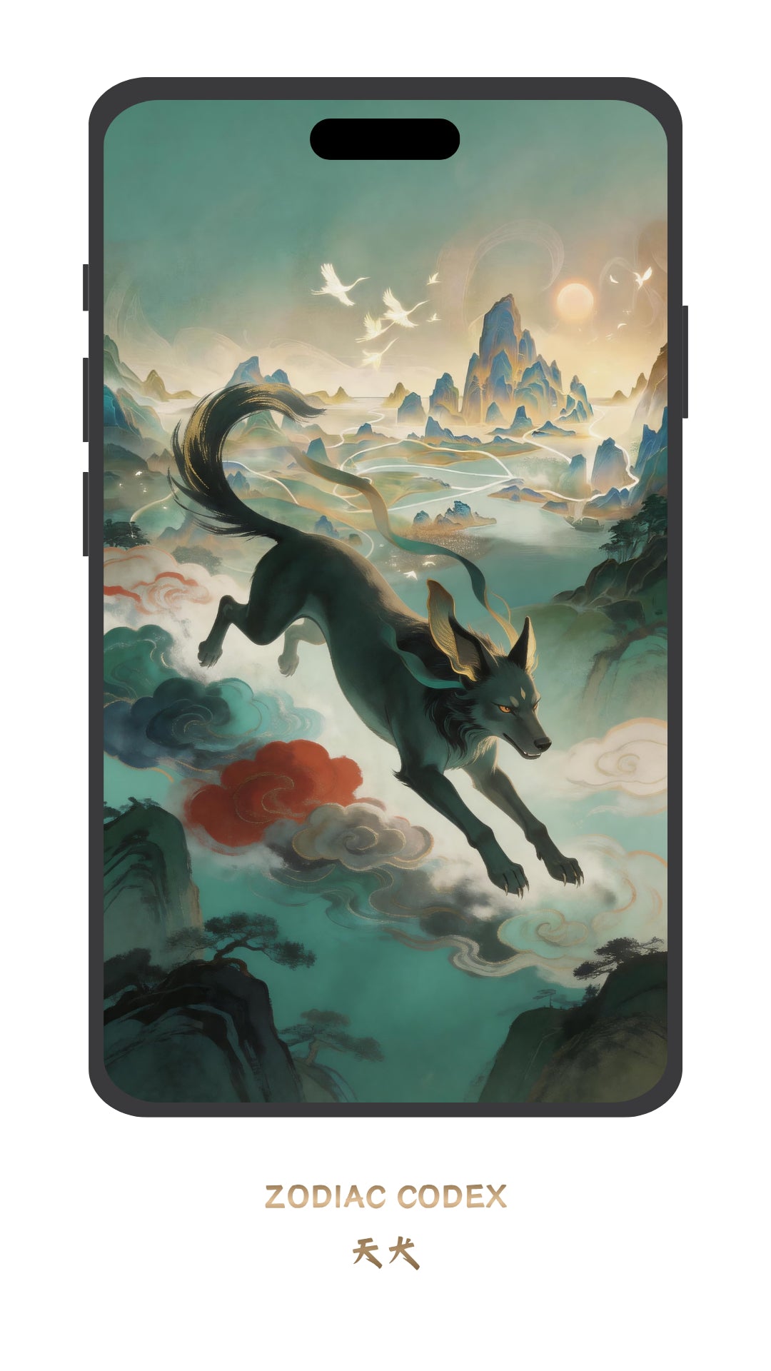Shanhaijing Dog wallpaper in traditional Chinese ink art style