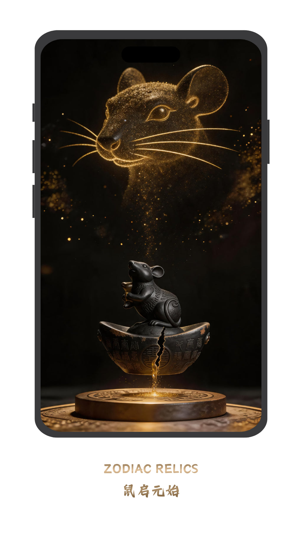 Luxury black gold Chinese Zodiac Rat phone wallpaper