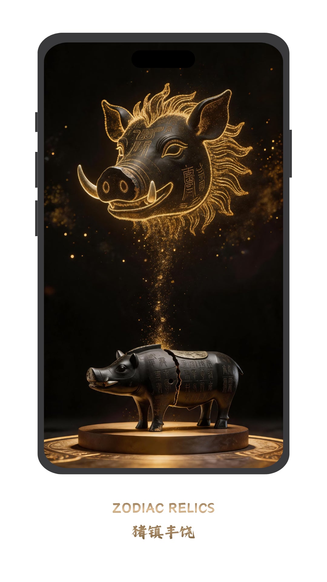 Luxury black gold Chinese Zodiac Pig phone wallpaper